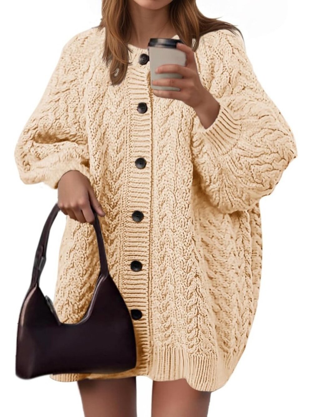 Oversized Chunky Cable Knit Cardigan Sweater Dress for Women - Cozy Fall Fashion